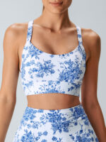 Blue Floral U Neck Sports Bra - Light Support - Image 2