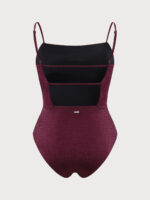 Burgundy Textured Backless Plus Size One-Piece Swimsuit - Image 6