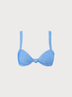 Blue Textured Striped Knot Bikini Top - Image 5