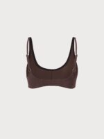 Coffee U-Neck Ribbed Seam Bikini Top - Image 8