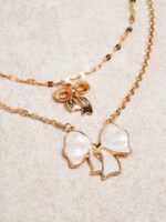 Gold Oil-Drip Bow Necklace - Image 4