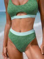 Dark Green Contrast High Waisted Bikini Bottom
