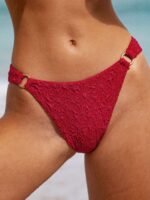 Wine Red Textured O-Ring Bikini Bottom