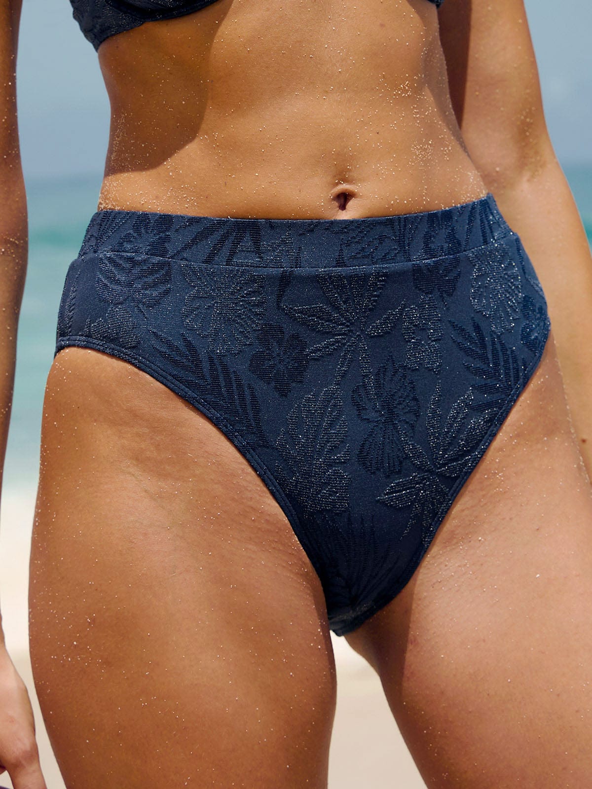 women-knitted-nylon-bikini-bottoms-sustainable-bikinis-8a6bvn Blue Shimmer Textured High Waisted Bikini Bottom - Image 1