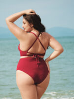 Wine Red Ruched Plus Size Bikini Bottom - Image 2