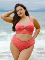 Red Jacquard V Cut Plus Size Bikini Bottom - Image 4
