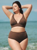 Dark Coffee Lurex Plus Size Bikini Bottom - Image 6