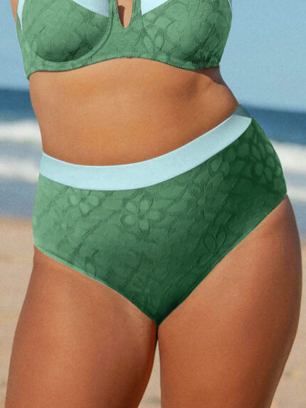 Dark Green Contrast Trim Plus Size Bikini Bottom