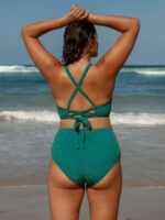 Green Lurex Ruched Plus Size Bikini Bottom - Image 2