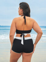 Black Contrast Full Coverage Plus Size Bikini Bottom - Image 2