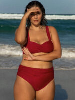 Red Ruched Plus Size Bikini Bottom - Image 4
