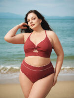 Brick Red Contrast Stitch Plus Size Bikini Bottom - Image 5