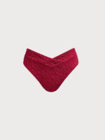 Wine Red Textured Full Coverage Bikini Bottom - Image 5