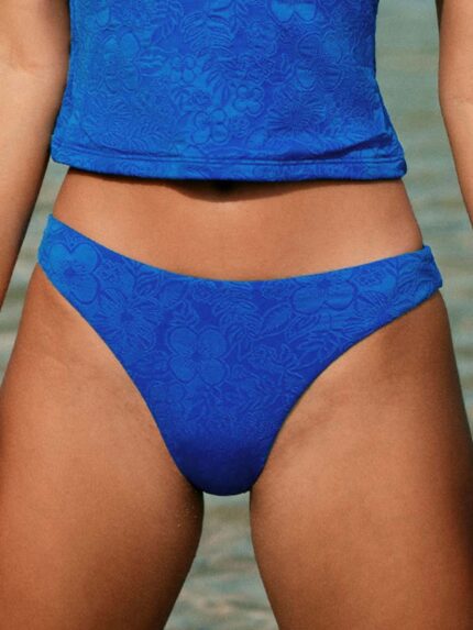 Blue Floral Textured Bikini Bottom
