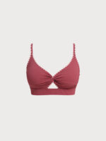 Brick Red Contrast Stitch Plus Size Bikini Top - Image 4