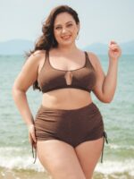 Dark Coffee Lurex Cutout Plus Size Bikini Top