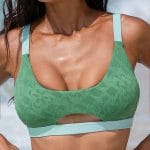 Dark Green Jacquard Cut Out Bikini Top