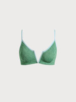 Dark Green Jacquard V Notch Plus Size Bikini Top - Image 6