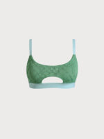 Dark Green Contrast Trim Plus Size Bikini Top - Image 4