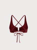 Wine Red Textured U-Ring Cross Back Bikini Top - Image 7