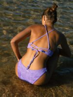 Purple Jacquard U-Ring Cross Back Bikini Top - Image 6