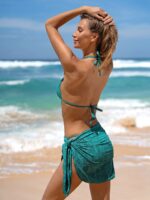 Dark Green Textured Triangle Bikini Top - Image 2