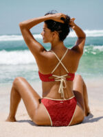 Brick Red Jacquard Bikini Top - Image 6