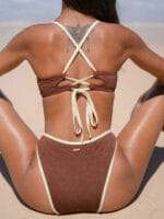 Dark Coffee Jacquard X Cross Bikini Top - Image 2