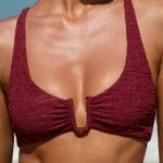 Wine Red Textured U-Ring Cross Back Bikini Top