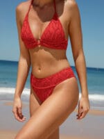 Red Textured Halter Bikini Top - Image 8