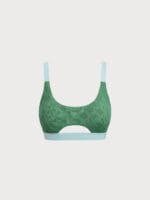 Dark Green Jacquard Cut Out Bikini Top - Image 5