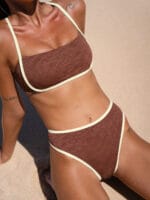 Dark Coffee Jacquard X Cross Bikini Top