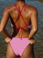 Red-Pink Reversible Knot X Cross Bikini Top - Image 2