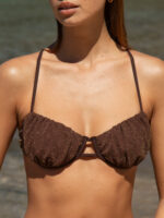 Dark Coffee Ruched Underwire Bikini Top - Image 5