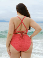 Red Jacquard Twist Plus Size Bikini Top - Image 2