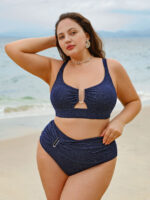 Blue Glitter Cut Out Plus Size Bikini Top - Image 5