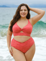 Red Jacquard Twist Plus Size Bikini Top - Image 4