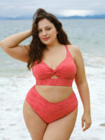 Red Jacquard Twist Plus Size Bikini Top - Image 5