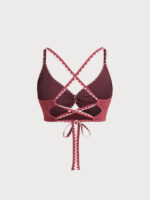 Brick Red Contrast Stitch Plus Size Bikini Top - Image 5