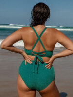 Green Lurex X Cross Plus Size Bikini Top - Image 2