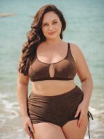 Dark Coffee Lurex Cutout Plus Size Bikini Top - Image 3