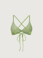 Light Green Textured Twist Cross Back Bikini Top - Image 6
