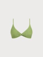 Light Green Textured Twist Cross Back Bikini Top - Image 5