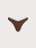 Brown Contrast Trim V-Cut Bikini Bottom - Image 6
