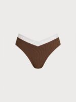 Brown Contrast Trim V-Cut Full Coverage Bikini Bottom - Image 6