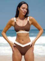 Brown Contrast Trim V-Cut Full Coverage Bikini Bottom - Image 4