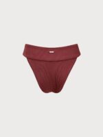 Wine Red Ribbed High Cut Bikini Bottom - Image 10