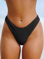 Black Ruched Natural Waisted Bikini Bottom