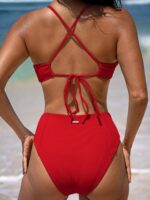 Red Ribbed Seam Full Coverage Bikini Bottom - Image 2
