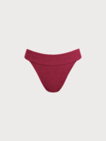 Red Textured Wide Waistband Bikini Bottom - Image 6